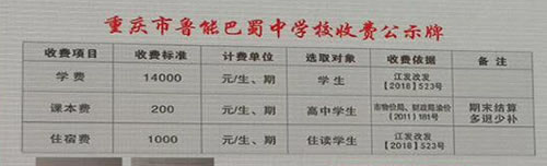 重慶市魯能巴蜀中學校收費標準